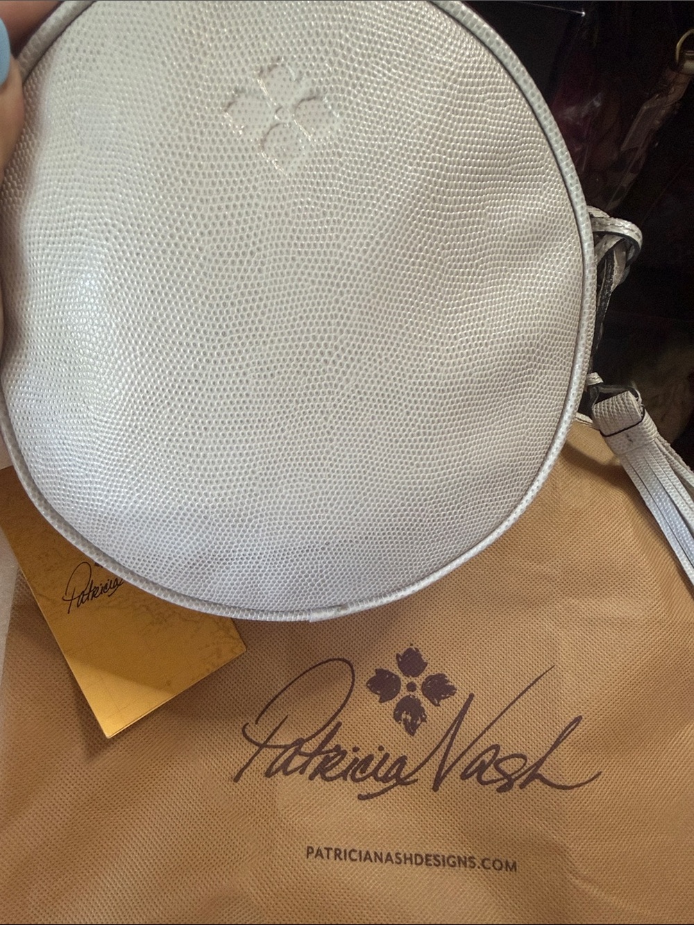 Patricia Nash NWT Scafati Lizard Embossed Round Crossbody Bag with Tassel - Picture 10 of 10